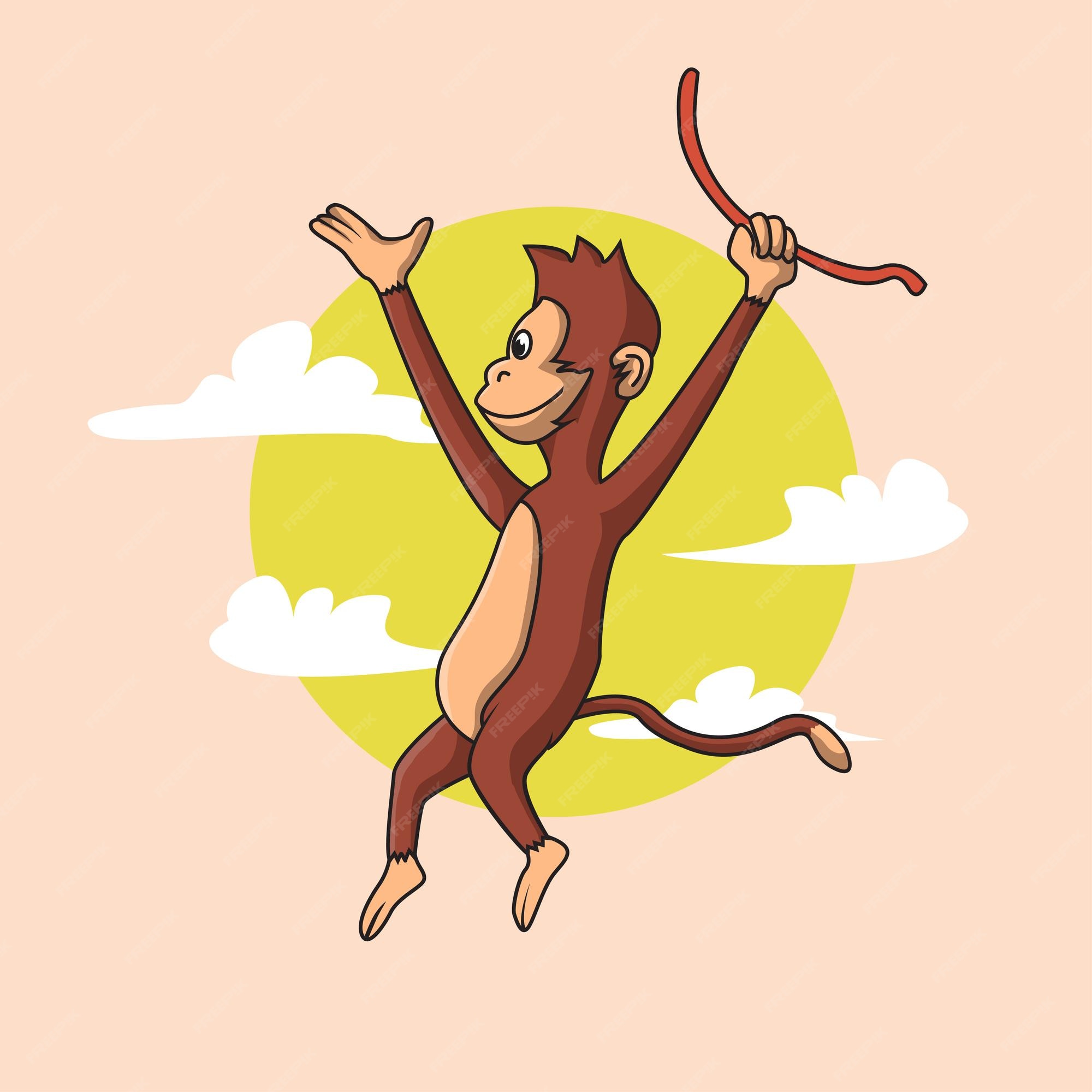 O macaco está pendurando a ilustração dos desenhos animados