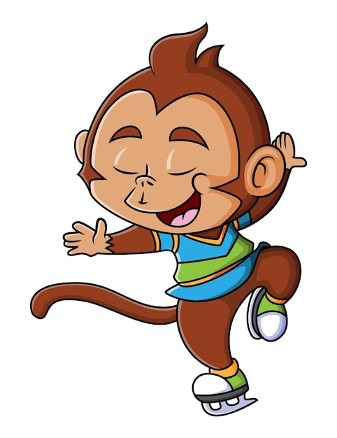 O macaco legal está brincando e curtindo a patinação no gelo