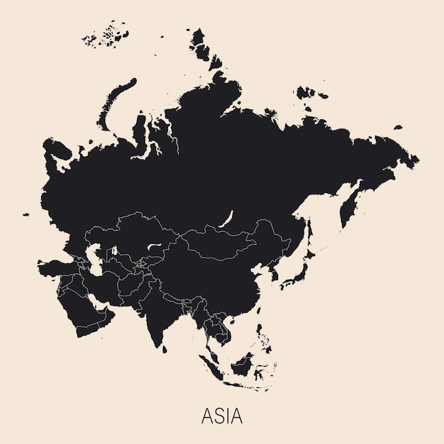 Vetor o mapa político detalhado do continente da ásia com a rússia completa com fronteiras de países mapa político altamente detalhado do mundo