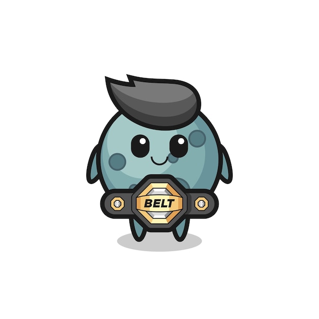 O mascote asteróide lutador de MMA com um cinto, um design de estilo fofo para uma camiseta, adesivo, elemento de logotipo