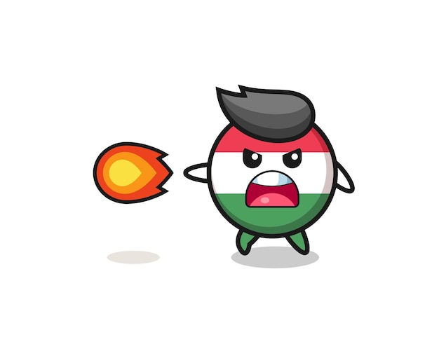 O mascote bonito da bandeira da hungria está atirando fogo powerxa