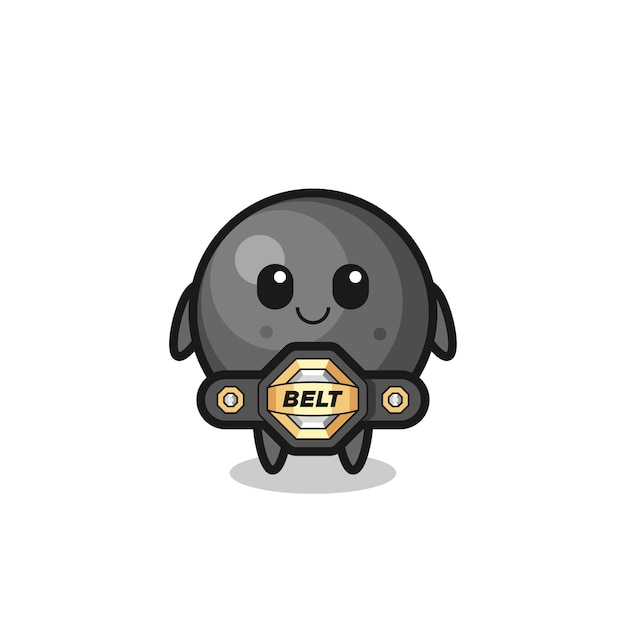 O mascote da bola de canhão do lutador de mma com um cinto, design de estilo fofo para camiseta, adesivo, elemento de logotipo