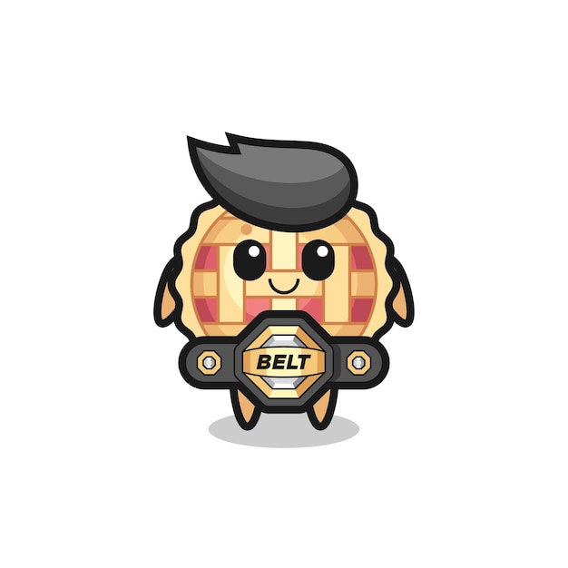 O mascote da torta de maçã lutador de MMA com um design de estilo bonito de cinto para elemento de logotipo de adesivo de camiseta