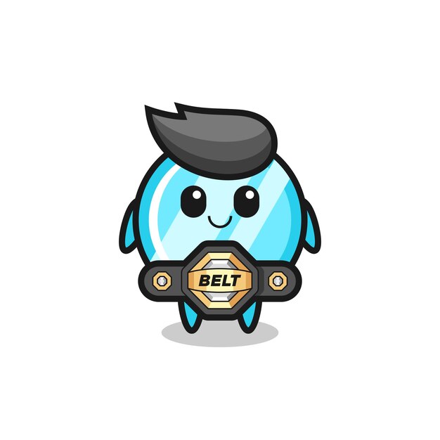 O mascote do espelho do lutador de MMA com um cinto, design de estilo fofo para camiseta, adesivo, elemento de logotipo