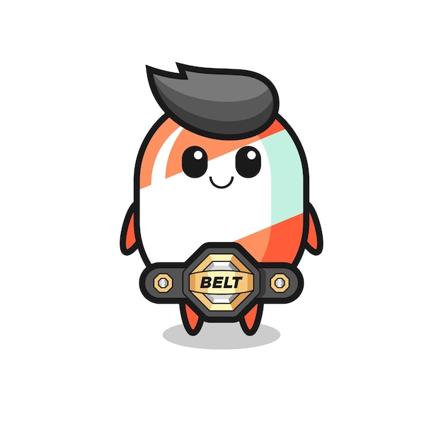 O mascote dos doces do lutador de MMA com um cinto, design de estilo fofo para camiseta, adesivo, elemento de logotipo