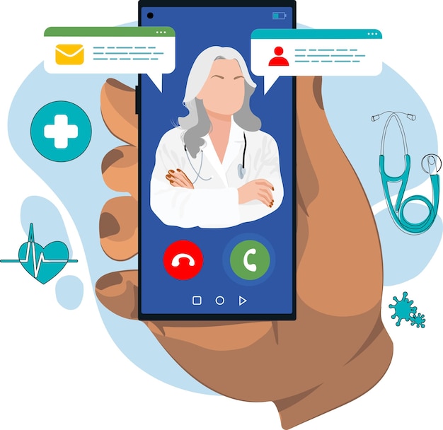 Vetor o médico está ao telefone ligue para um médico consulta médica online. análises laboratoriais online
