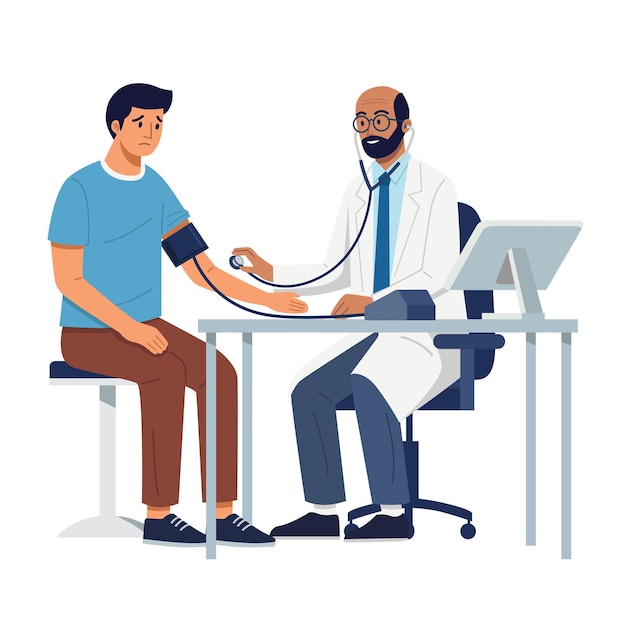 O médico medindo a pressão arterial do paciente