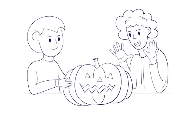 O menino deu uma abóbora para a menina Ilustração de Halloween Estilo moderno