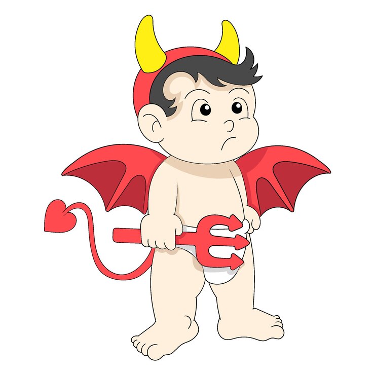 Vetor o menino está a fazer cosplay com um fato de diabo bonito e bonito.