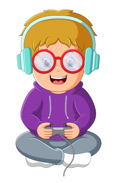 Menino feliz gamer imaginar ganhar batalha real enquanto joga videogame no  computador pc. Personagem de desenho animado infantil engraçado de menino  vestindo fones de ouvido. Conceito de jogo virtual. Renderização 3D fotos