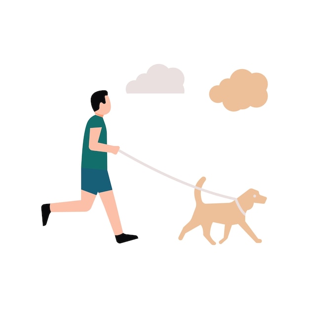 O menino está levando seu cachorro para passear