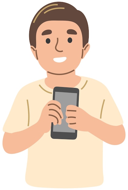 O menino mostra a tela do telefone