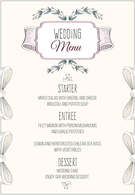 Vetor o menu do casamento do vintage