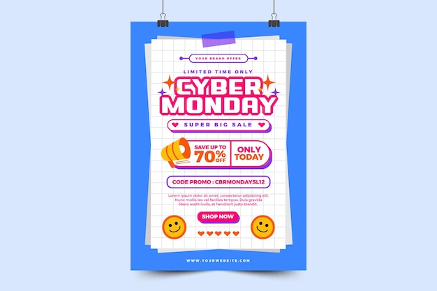 O modelo de design de pôster ou folheto da Cyber Monday é fácil de personalizar