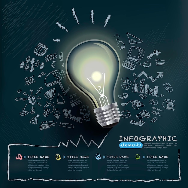 O modelo de infográficos criativos com lâmpada pode ser usado para infográficos e layout de site