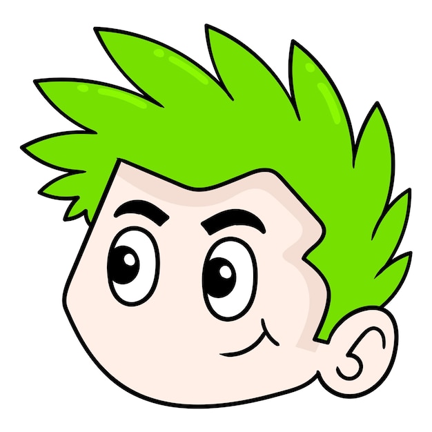 O monitor-chefe com cabelo verde é bonito e legal, emoticon de caixa de ilustração vetorial. desenho do ícone do doodle