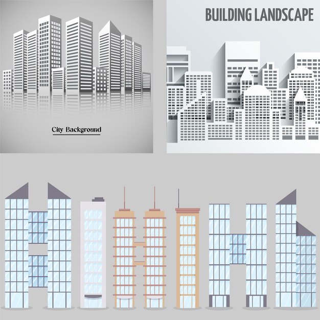 o novo conjunto de edifícios planos ícones e sinais de fundo vetorial