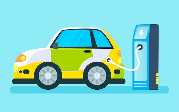 O novo veículo de energia está carregando na pilha de carga ilustração vetorial de vida de baixo carbono