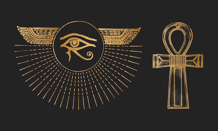 Vetor o olho de horus e as ilustrações ankhvector