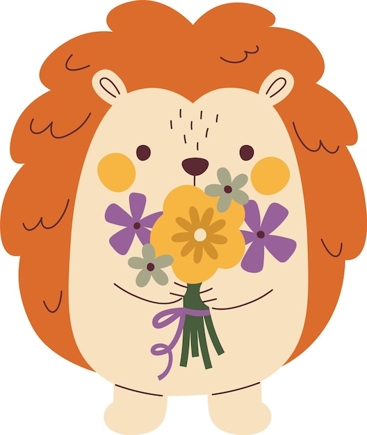 O ouriço com um buquê de flores