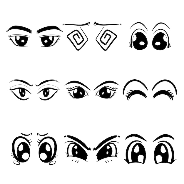 O pacote de olhos conjunto de vetor de estilo de anime de desenho animado imagexa