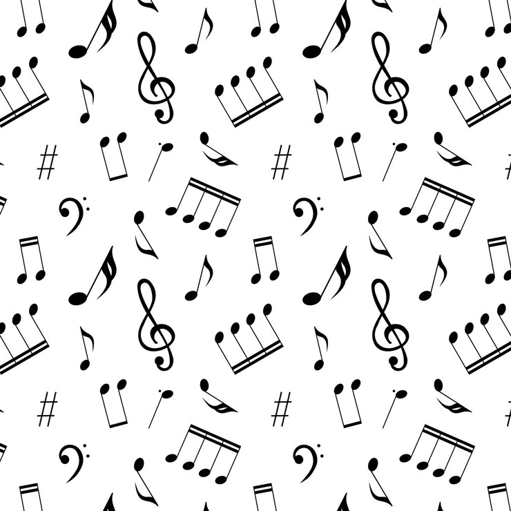 Vetor o padrão perfeito de elementos de notas musicais de partituras é isolado em um fundo branco