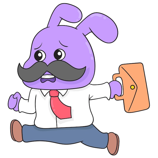 O pai do coelho está com pressa de ir trabalhar. ícone do doodle kawaii.