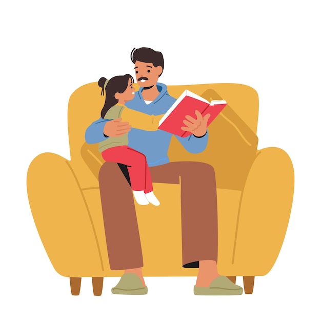 O pai lê um livro para sua filhinha sentada em uma poltrona aconchegante A imagem evoca laços familiares calorosos