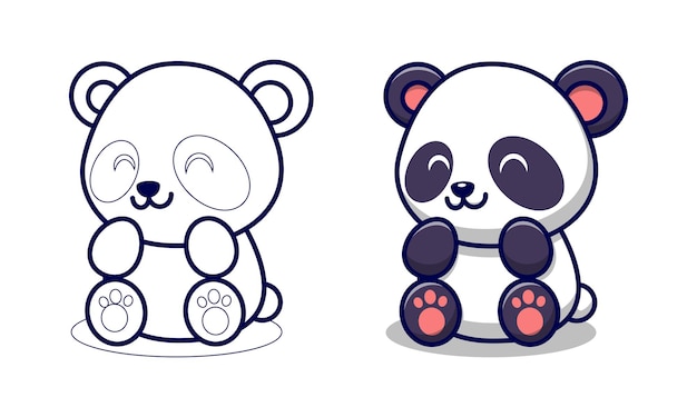 O panda fofo está sentado com desenhos para colorir para crianças