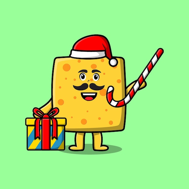 O papai noel do queijo dos desenhos animados está trazendo o bastão de doces