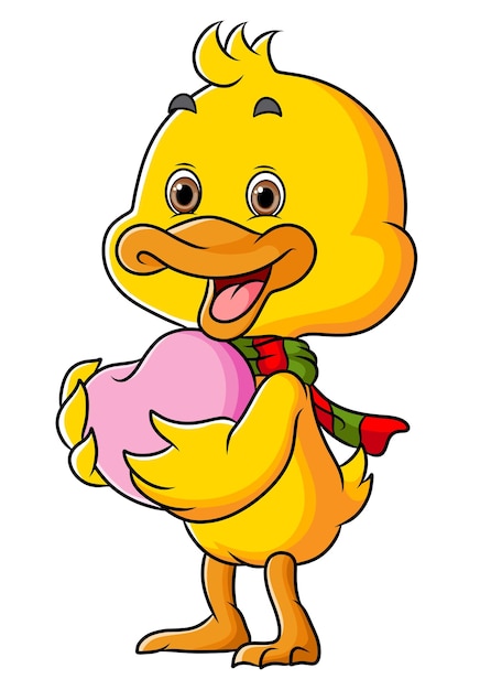 O pato fofo está trazendo a boneca do amor do coração da ilustração