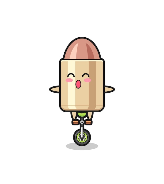 O personagem bala fofo está andando de bicicleta de circo, design de estilo fofo para camiseta, adesivo, elemento de logotipo