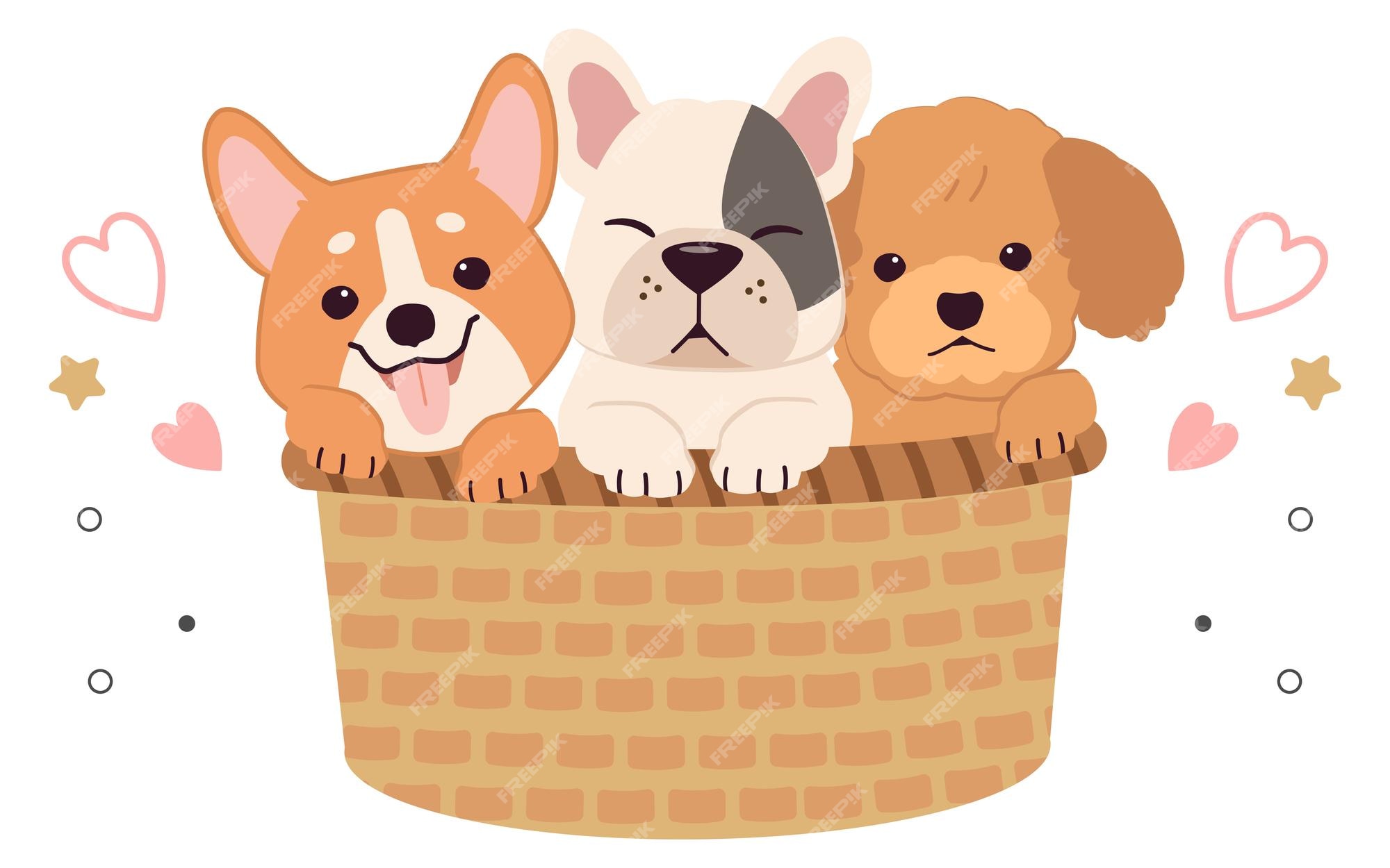 Cachorros de desenho animado criam animais de estimação personagens fofinhos  design plano de cachorros fofos e ilustração vetorial de filhotes