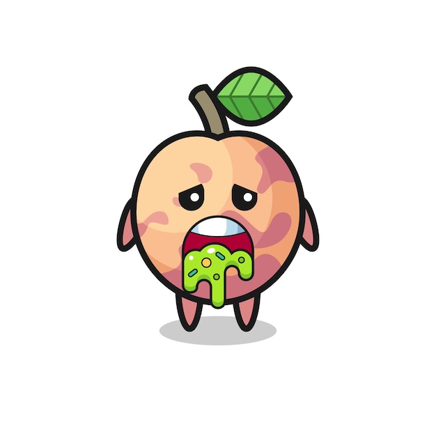 O personagem de fruta pluot fofa com vômito, design de estilo fofo para camiseta, adesivo, elemento de logotipo