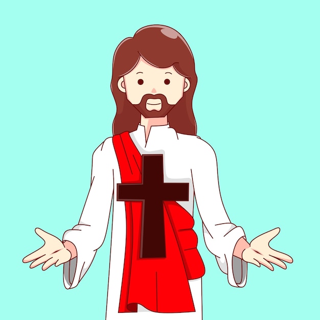 Vetor o personagem de jesus está segurando uma ilustração de religião cruzada