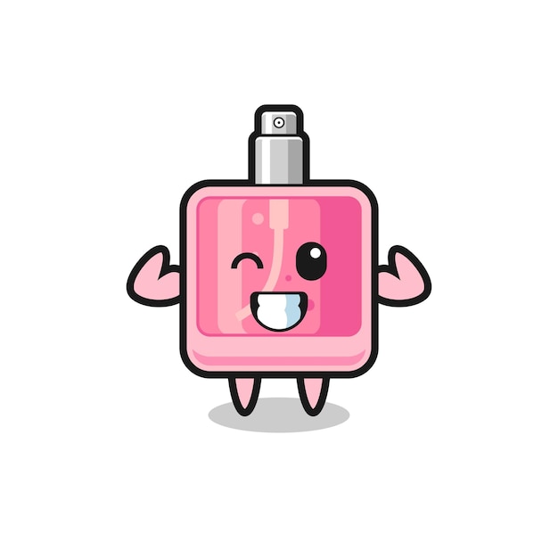 O personagem de perfume musculoso está posando mostrando seus músculos, design de estilo fofo para camiseta, adesivo, elemento de logotipo