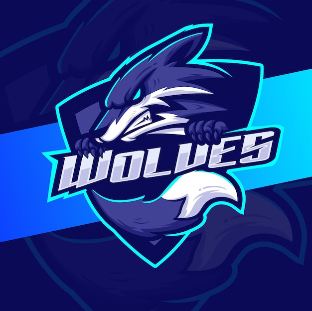 O personagem do design do logotipo do angry wolves mascote esport para jogos e esportes