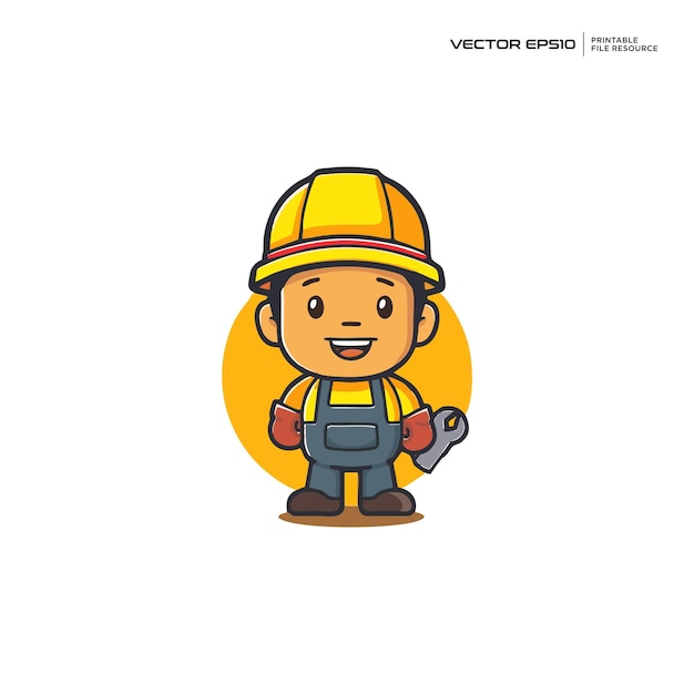 O personagem do trabalhador da construção, mascote, logotipo e ilustração.