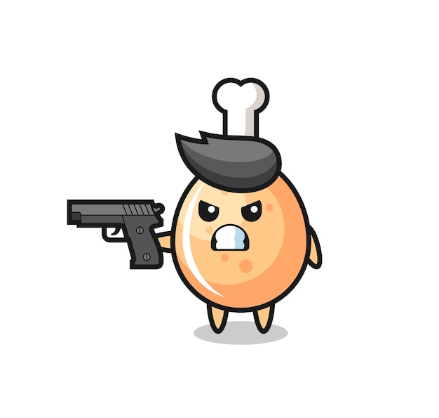 O personagem fofo de frango frito atirando com uma arma