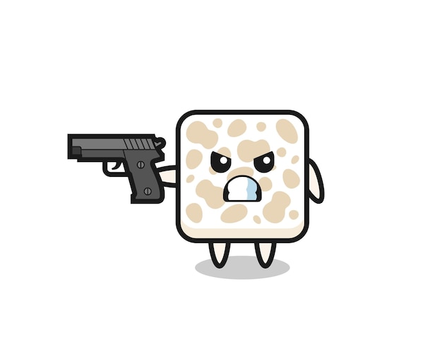 O personagem fofo tempeh atira com uma arma