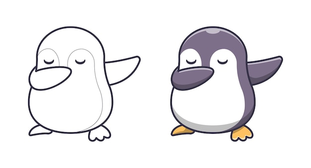 O pinguim fofo está pintando desenhos para colorir para crianças