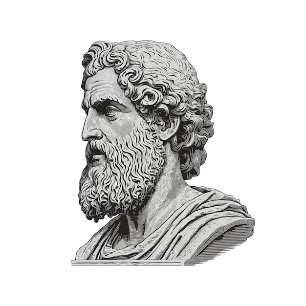 Vetor o poeta ou cientista filósofo grego antigo é retratado na forma de uma escultura isolada no fundo branco vetor eps 10