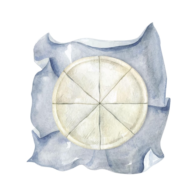 Vetor o queijo camembert está no papel de embrulho cabeça do queijo cortada no triângulo clipart aquarela