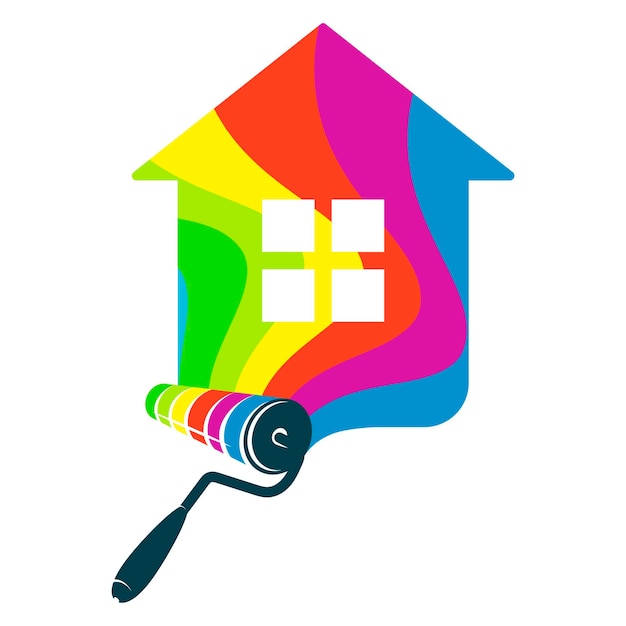 Vetor o rolo de pintores pinta a casa com tinta colorida design para pintor de casas e pintura