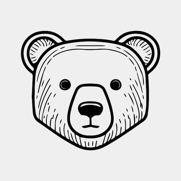 O rosto de um urso de desenho animado é mostrado em um fundo branco.