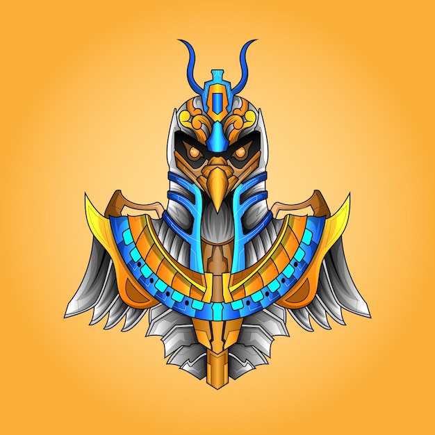 Vetor o senhor de horus faraó deus face e cabeça egípcio eagle esport mascote design de logotipo