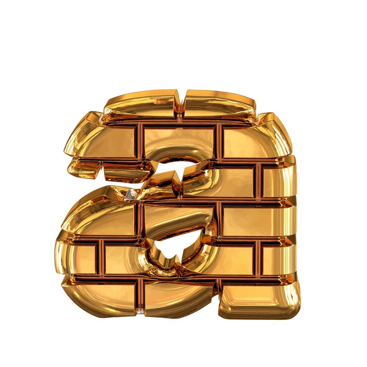 Vetor o símbolo 3d feito de tijolos de ouro letra a