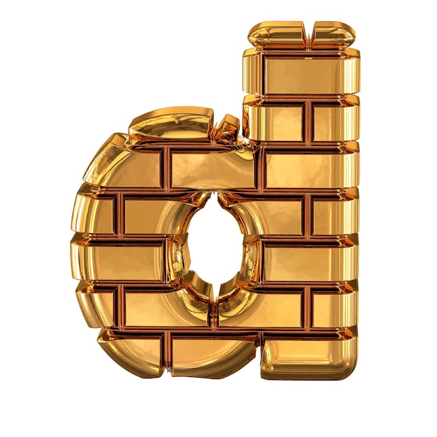 O símbolo 3d feito de tijolos de ouro letra d