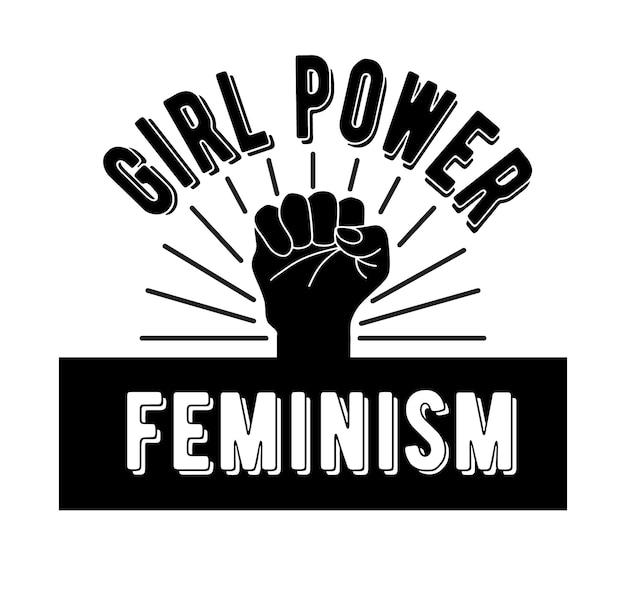 O símbolo do feminismo é um punho cerrado poder feminino e feminismo letras e logotipo para o movimento feminista ilustração vetorial ilustração vetorial