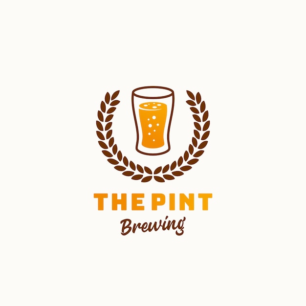 O símbolo retro abstrato da cervejaria Pint ou modelo de logotipo. Sinal de cerveja Premium de tipografia vintage.
